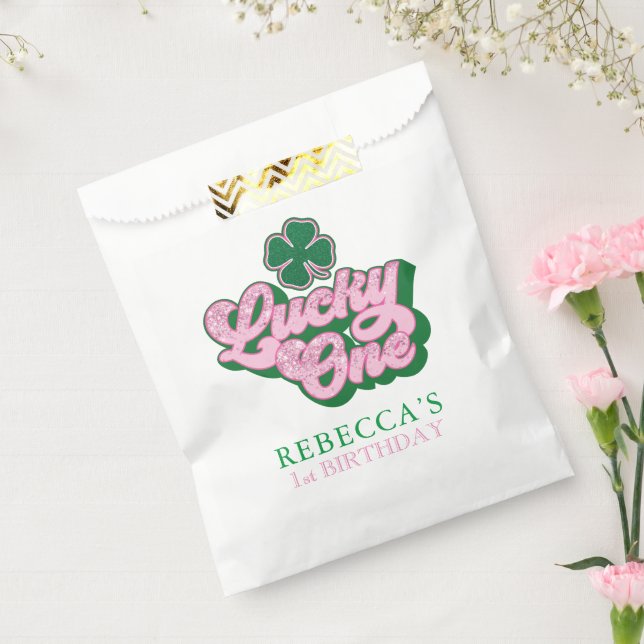 Bolsa De Papel Pink Green St. Patrick's Lucky One First Cumpleaño (Sellado)