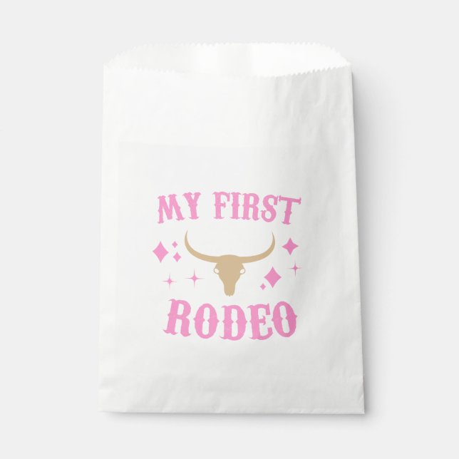 Bolsa De Papel Pink My First Rodeo Cowgirl Primer Cumpleaños (Anverso)