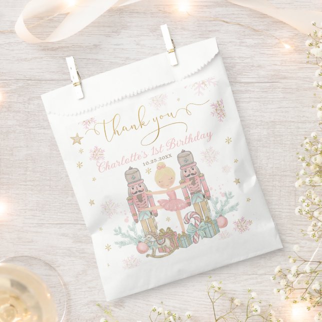 Bolsa De Papel Pink Nutcracker Winter Onederland 1st Birthday (Cortado)