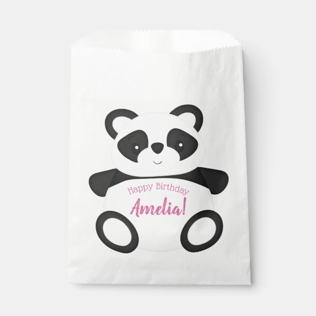 Bolsa De Papel Pink Panda Bear Birday Party (Anverso)