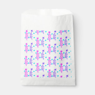 Bolsa De Papel Pink Purple doodle christmas de árbol estrellas de