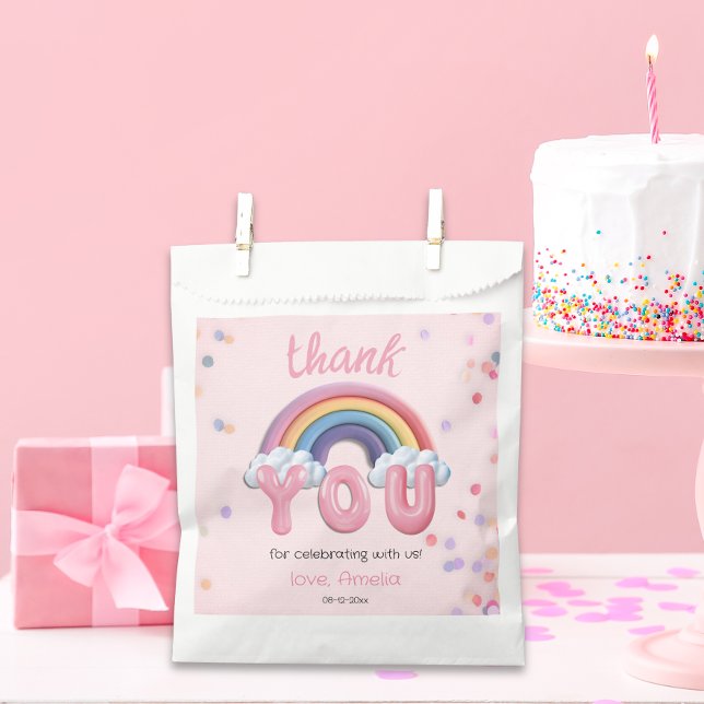 Bolsa De Papel Pink Rainbow One First Birthday (Subido por el creador)