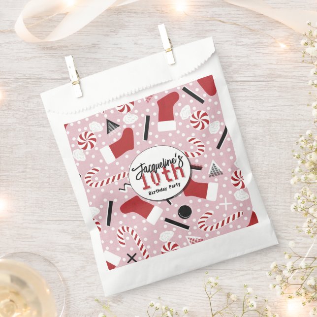 Bolsa De Papel Pink Retro Christmas Peppermint Birthday (Cortado)