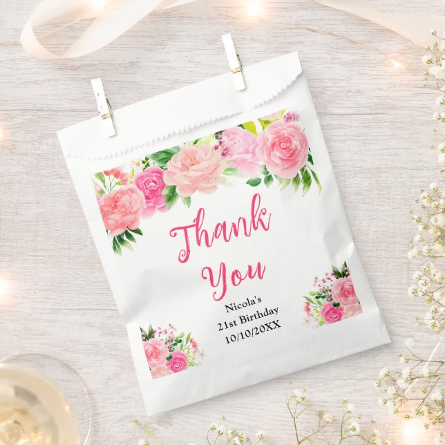 Bolsa De Papel Pink Roses with Foliage Birthday (Cortado)
