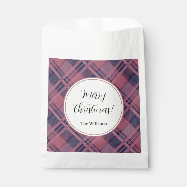 Bolsa De Papel Pink Scottish Lady Tartan Pattern Feliz Navidad (Anverso)