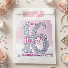 Bolsa De Papel Pink Silver Faux Glitter Diamond Sweet 16