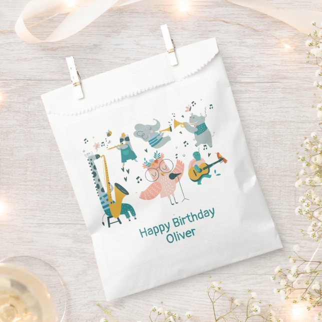 Bolsa De Papel Pink Songbird con la Banda Animal Cumpleaños (Cortado)