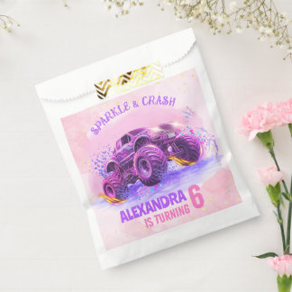 Bolsa De Papel Pink Sparkle and Crash Monster Truck Girl Birthday