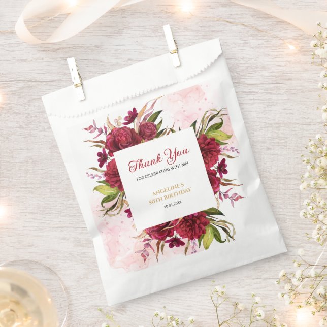 Bolsa De Papel Pink Splash Burgundy Dahlia Rosa Cumpleaños (Cortado)