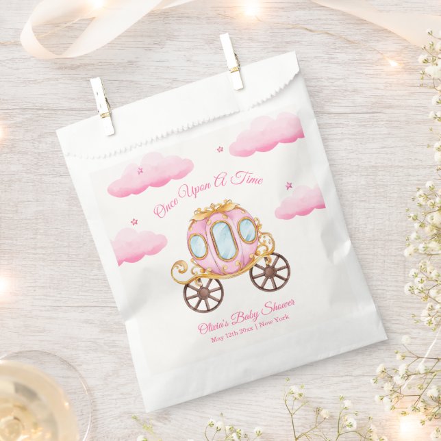 Bolsa De Papel Pink Sweet Fairy Princess Carriage Baby Shower  (Cortado)