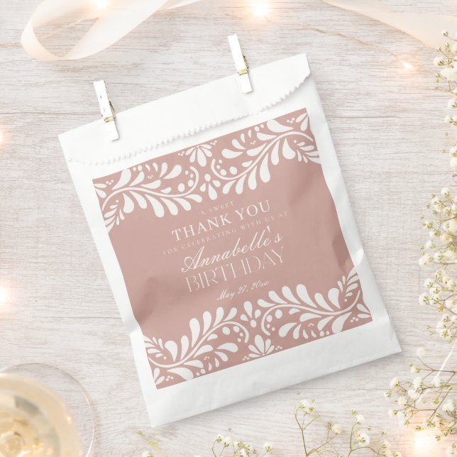 Bolsa De Papel Pink Talavera Tile Español Fiesta Dessert de cumpl (Cortado)