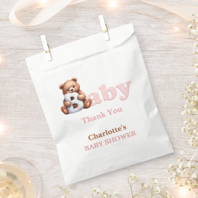 Bolsa De Papel Pink Teddy Bear Baby Shower Gracias (Cortado)