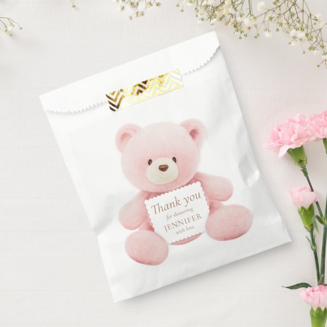 Bolsa De Papel Pink Teddy Bear Gracias (Sellado)