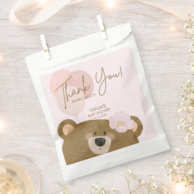 Bolsa De Papel Pink Teddy Podemos Bear Esperar Chica Baby Shower (Cortado)