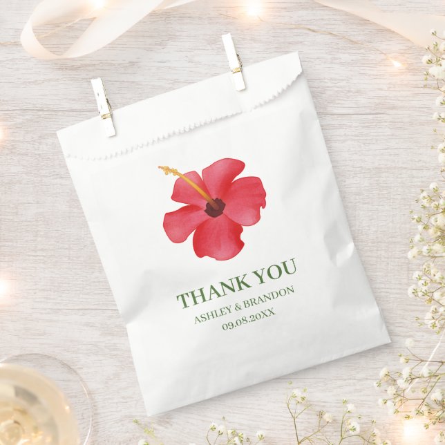 Bolsa De Papel Pink Tropical Flower Wedding Thank You (Cortado)