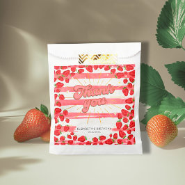 Bolsa De Papel PInk White Floral Gracias Fiesta de fresa roja