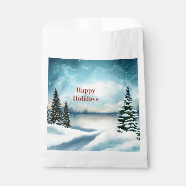 Bolsa De Papel Pinos nevados cerca de un lago (Anverso)