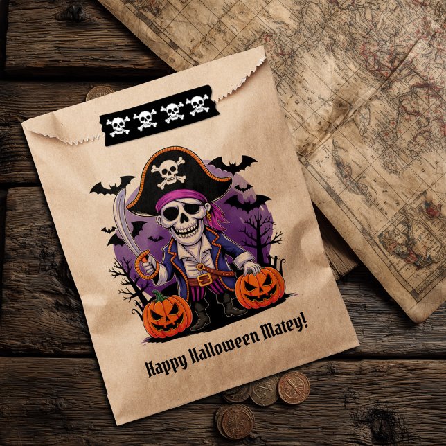 Bolsa De Papel Pirata Skeleton Feliz Halloween Matey (Subido por el creador)