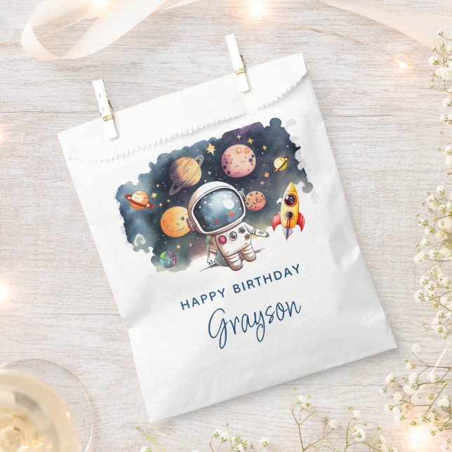 Bolsa De Papel Planetas del espacio exterior felices cumpleaños (Cortado)