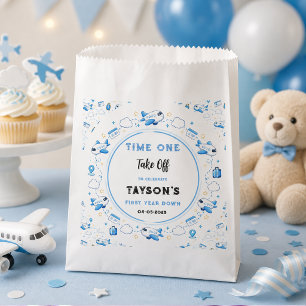 Bolsa De Papel Plano Blanco Azul 1er Cumpleaños Hora De Despegue
