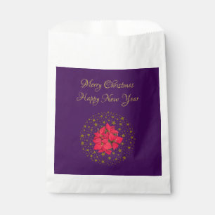 Bolsa De Papel Planta de Poinsettia Roja sobre el cielo morado es