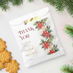 Bolsa De Papel Plantilla de oro de poinsettia de bodas de inviern