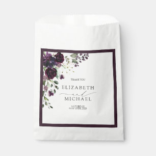 Bolsa De Papel Plum Purple Mauve Floral Watercolor Script Boda