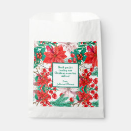 Bolsa De Papel Poinsettia, Pine Boughs y Red Berries