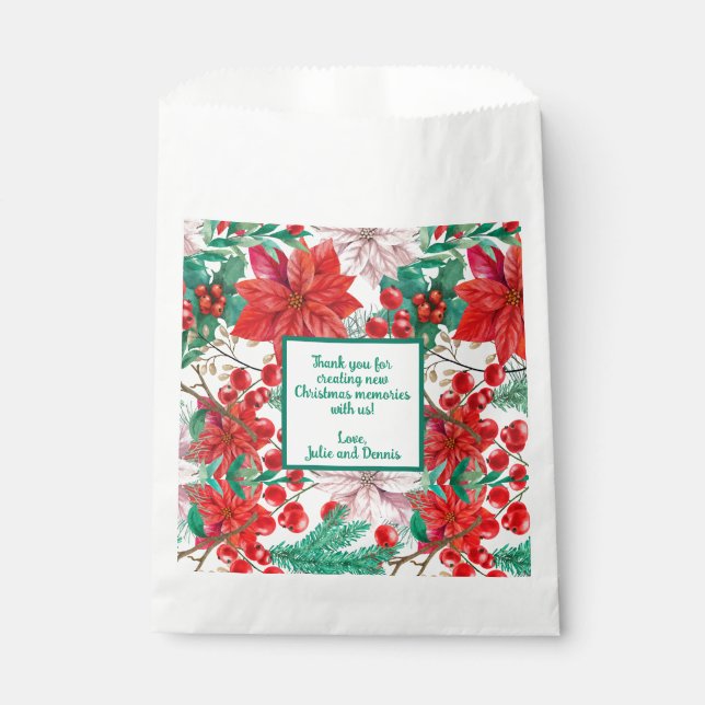 Bolsa De Papel Poinsettia, Pine Boughs y Red Berries (Anverso)