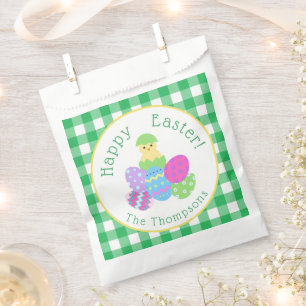 Bolsa De Papel Pollito Huevos De Pascua Coloreados Verde Cuadro F