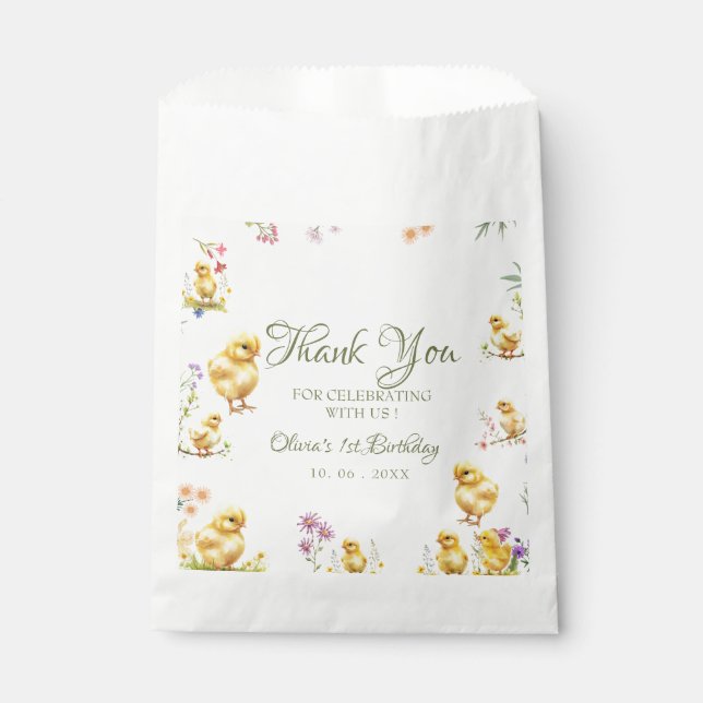 Bolsa De Papel Pollo 1er cumpleaños Animales de granja Cumpleaños (Anverso)