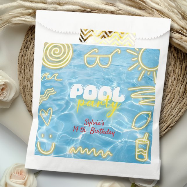 Bolsa De Papel Pool summer neon vibes birthday party (Subido por el creador)