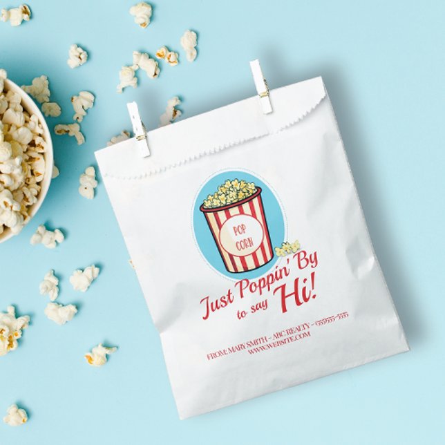 Bolsa De Papel Poppin personalizado para decir hola por aquí (Personalized Poppin' by To Say Hi Favor Bag for Real Estate and Small Business Marketing)