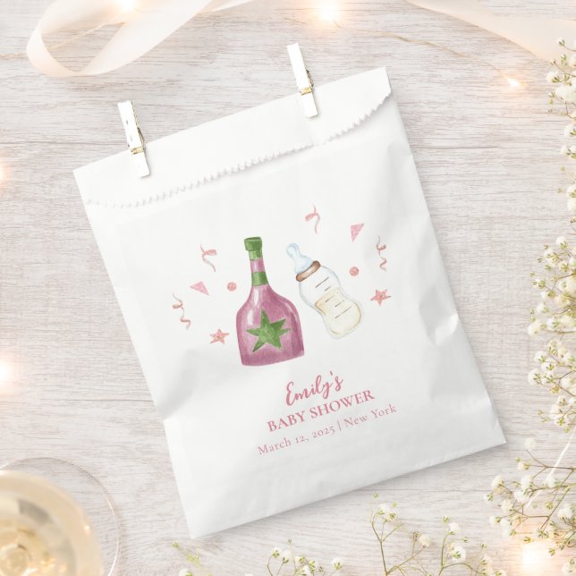 Bolsa De Papel Poppin Rosa Sweet Champagne Botellas Baby Shower (Cortado)