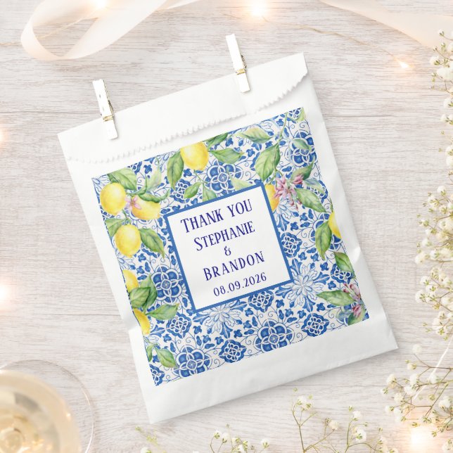 Bolsa De Papel Portuguese Tiles Lemons Mediterranean Wedding (Cortado)