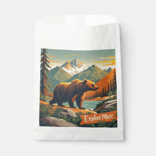 Bolsa De Papel Póster de oso de dibujos animados estilo retro y c