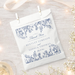 Bolsa De Papel Postre de Boda Floral Chinoiserie Azul