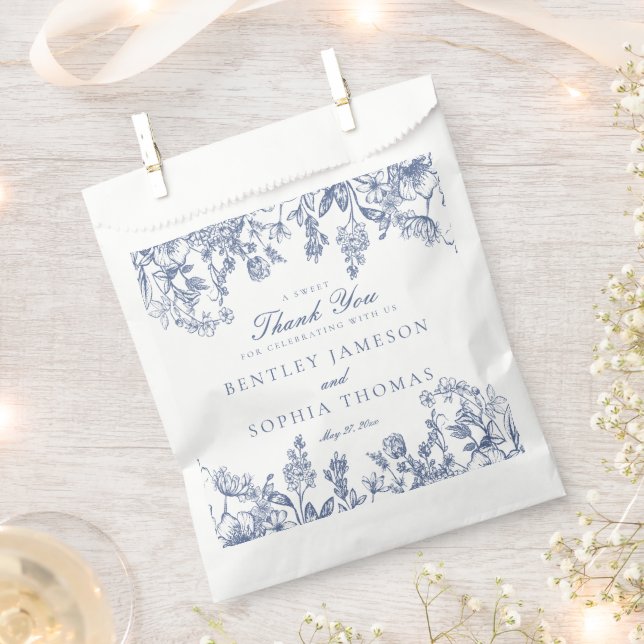 Bolsa De Papel Postre de Boda Floral Chinoiserie Azul (Cortado)