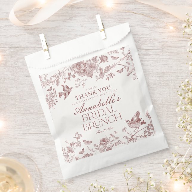 Bolsa De Papel Postre de Brunch Floral de Edición de Borgoña para (Cortado)