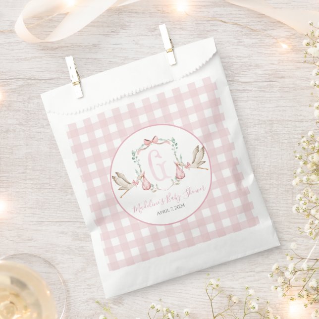 Bolsa De Papel Preppy Southern Chica Stork Baby Shower (Cortado)