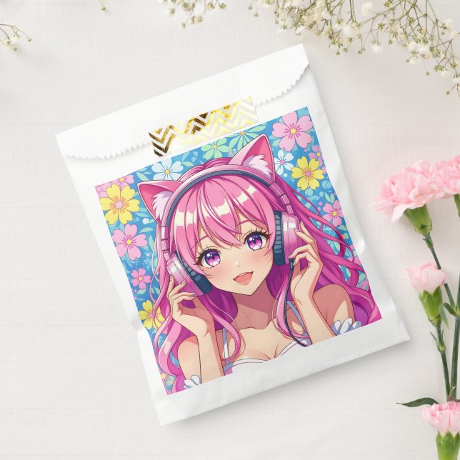 Bolsa De Papel Pretty Pink Anime Girl's Birthday Party (Sellado)