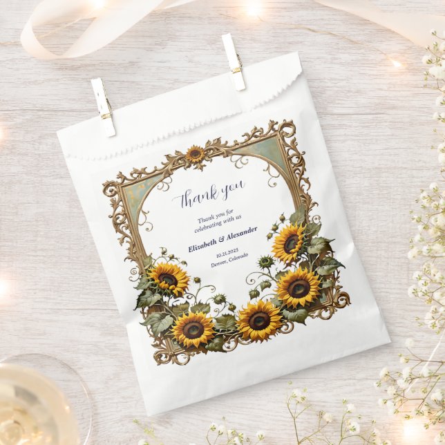 Bolsa De Papel Pretty Yellow sunflower with art frame wedding  (Cortado)