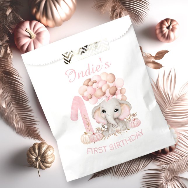 Bolsa De Papel Primer Cumpleaños Cute Elephant Cae Chica Favor Ba (First Birthday Cute Elephant Fall Girl Favor Bag)
