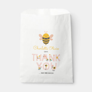 Bolsa De Papel Primer cumpleaños de Bee Yellow & Pink Floral ONE