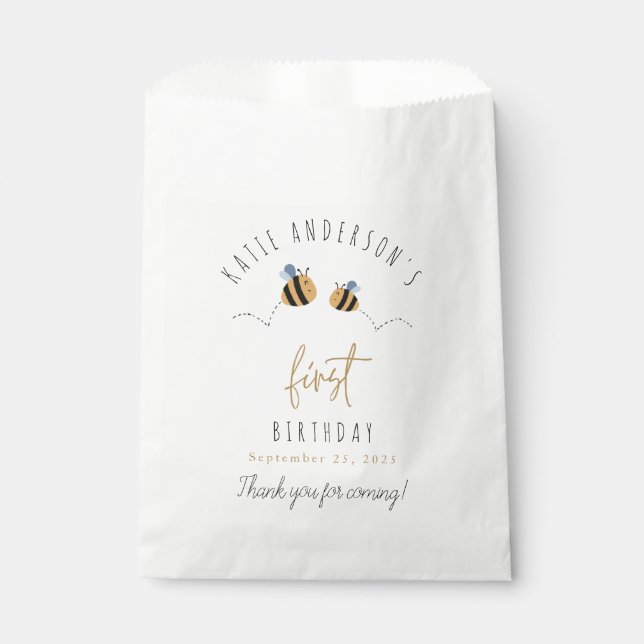 Bolsa De Papel Primer cumpleaños de Cute Bumblebee moderno (Anverso)
