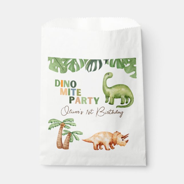 Bolsa De Papel Primer cumpleaños de Dino-mite (Anverso)