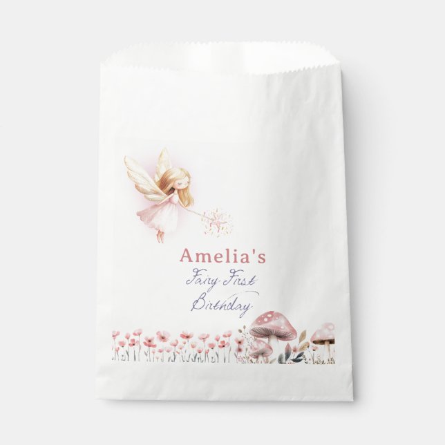 Bolsa De Papel Primer Cumpleaños de Hada (Anverso)
