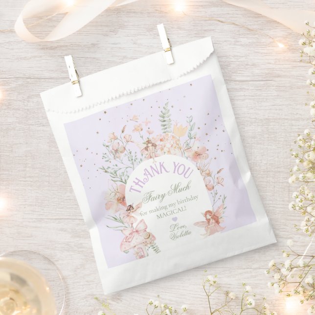 Bolsa De Papel Primer cumpleaños de hada jardín encantado Lila (Cortado)