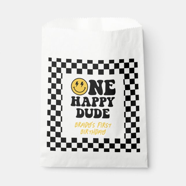 Bolsa De Papel Primer cumpleaños de un chico feliz sonriendo cara (Anverso)