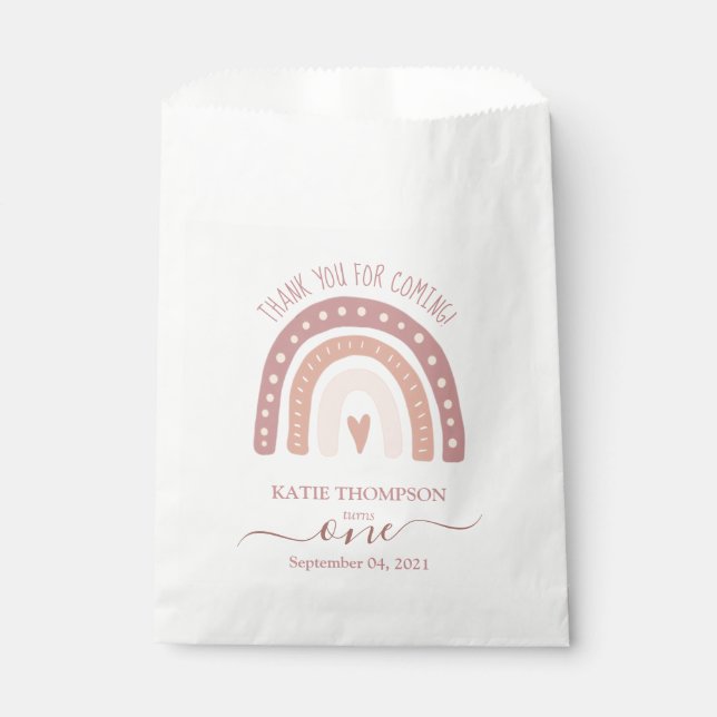 Bolsa De Papel Primer cumpleaños del moderno Pastel Rosa Rainbow  (Anverso)